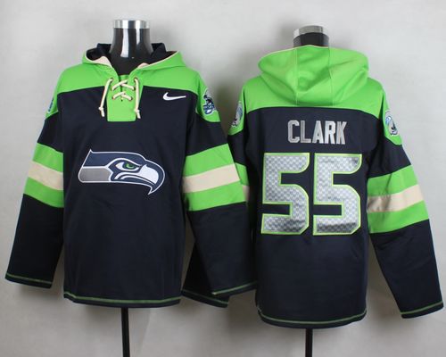 Nike Seahawks #55 Frank Clark Steel Blue Player Pullover NFL Hoodie - Click Image to Close